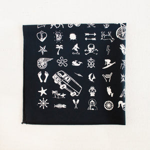 black bandana with vintage clip art print