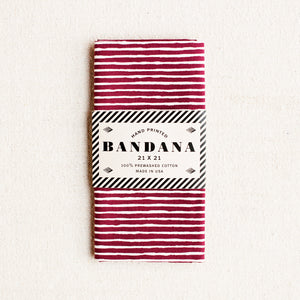 hand printed burgundy and white striped bandana